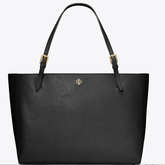 Tory Burch Handbags - Tory Burch Medium Black Saffiano Leather Goldtone Hardware Buckle Tote Bag